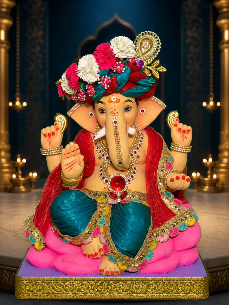Lotus Kamal โ 18 inch eco-friendly Shadu clay and paper mache Ganpati murti